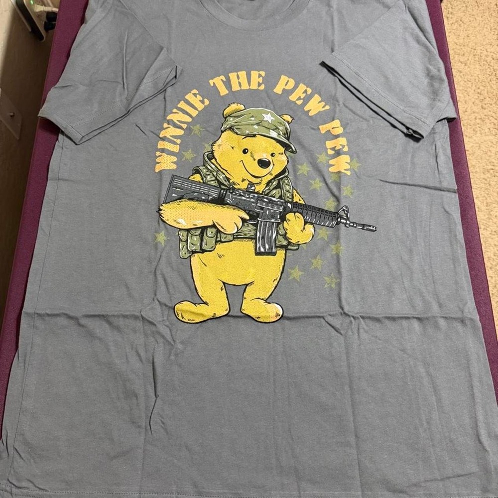 Warrior XII Winnie the Pew Pew Gray Tactical Graphic T Shirt Mens L